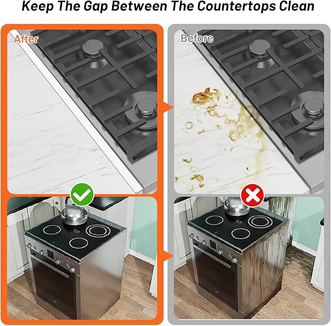 Stove Gap Covers Stainless Steel (2PCS),Stove Gap Filler,Range Trim Kit,Stove Guard for Kitchen Oven Gap Between Stovetop and Counter,Easy Clean Heat Resistant,Adjustable Length 13.8'' to 27.5'',White
