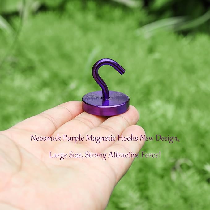 Neosmuk Magnetic Hooks, Cruise Ship Essentials, 120lb+ Heavy Duty Magnetic Hooks for Cruise Cabins, Refrigerator, Grill, Hanging, and Travel | Extra Strong Must-Haves Magnet Hook,Purple