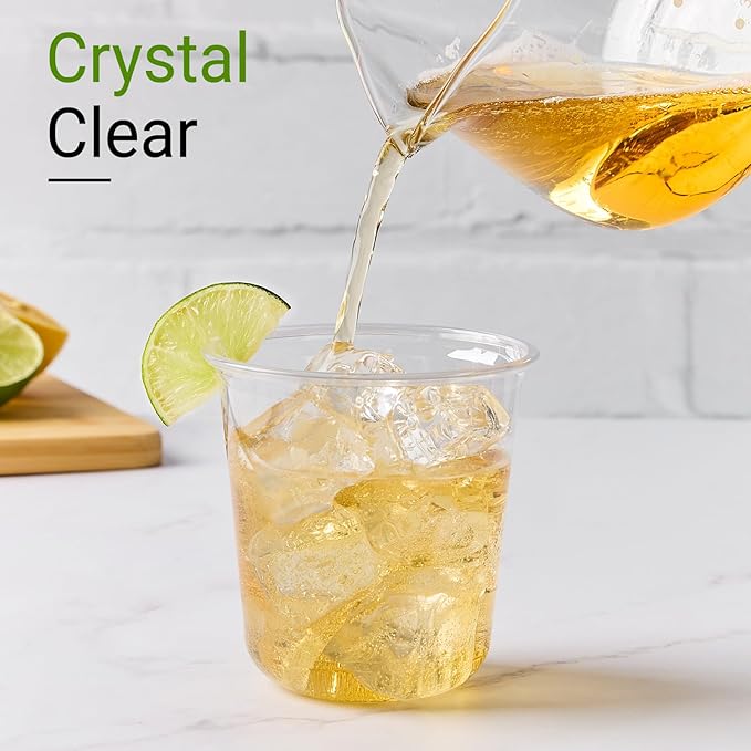 Soelomu 12 oz Disposable Stemless Wine Glasses, 100 Pcs Crystal Plastic Cocktail Cups Clear Classic Cold Drinking Party Glasses for Wedding Gathering Birthday Meeting (Clear)