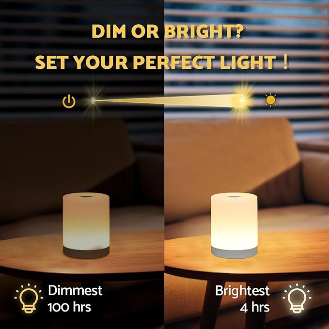 Touch Night Light for Baby Nursery, 3 Color Dimmable Night Light Battery Operated for Kids, Adult, Tap Nightlight Rechargeable, Cordless Small Lamp Portable for Bedroom, Bathroom, Nightstand, Hallway