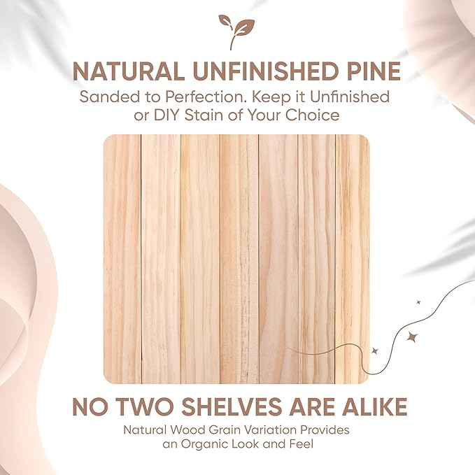 Homeforia Wood Floating Shelf 16 inch, High-End Solid Natural Wood 16inch Floating Shelves for Wall Mounted, Unfinished Wooden Small Floating Shelves, Heavy Duty Bracket, 16 X 6.5 X 1.75 in, Set of 3