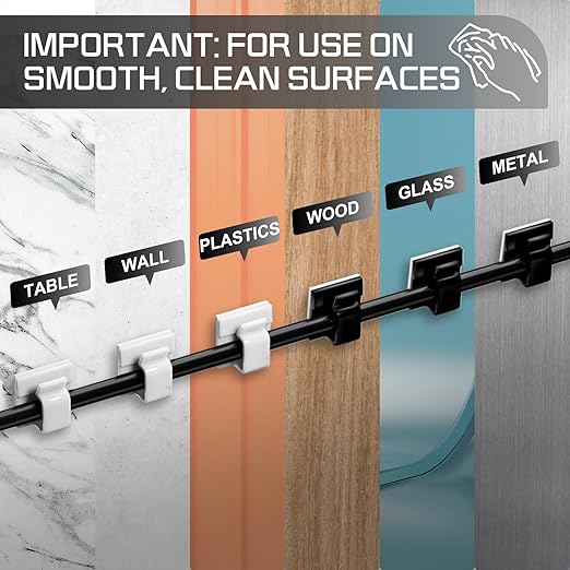 100PCS Cable Clips, Adhesive Wire Clips Strong Cord Clips Wire Holders, Cable Management Clips for Desk, Wall, Car, TV, Ethernet Cable (Black, Small)