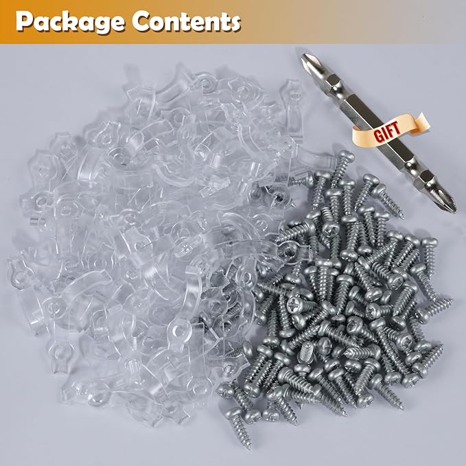 100 Pack Strip Light Mounting Brackets,Fixing Clips,One-Side Fixing,100 Screws Included (Ideal for 10mm Wide Waterproof Strip Lights)