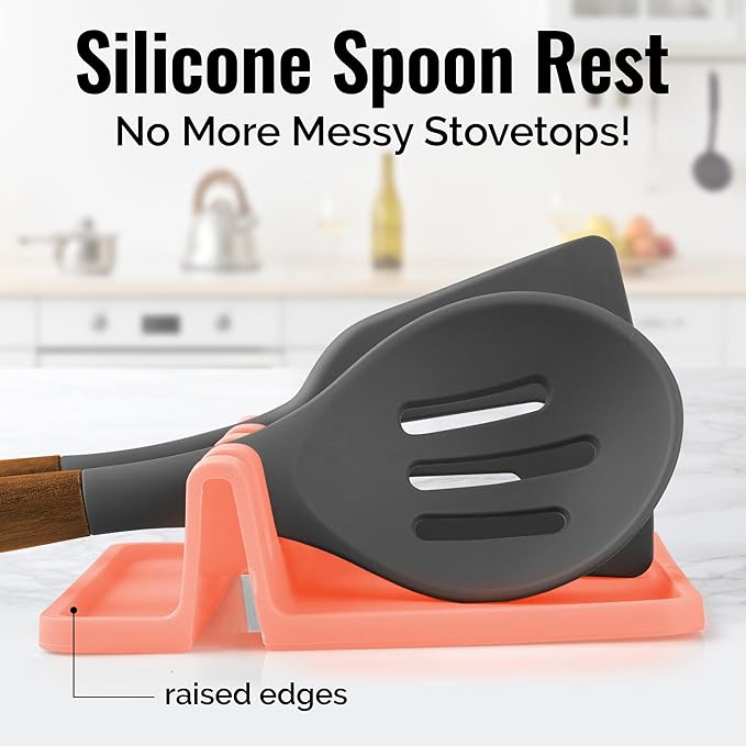 Zulay Kitchen Silicone Utensil Rest with Drip Pad for Multiple Utensils - BPA-Free, Heat-Resistant Spoon Rest & Spoon Holder for Stove Top - Kitchen Utensil Holder for Ladles & Tongs - Peach Bud