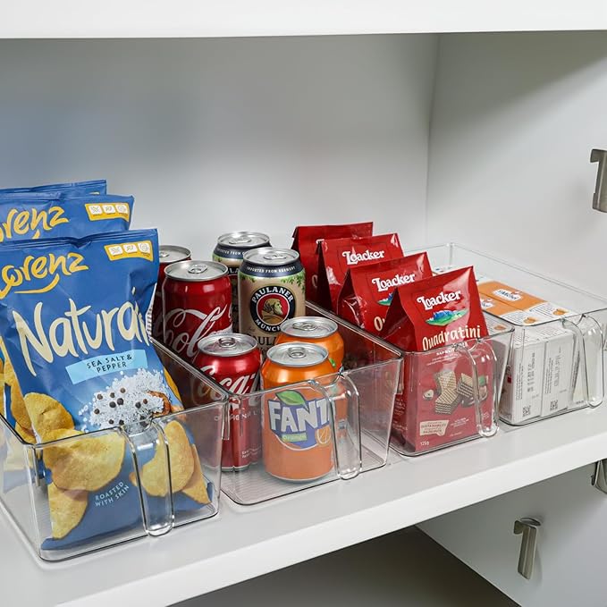 2pcs Clear Kitchen Storage Bins, pantry organizers and storage, Small Clear Containers for Organizing, Fridge Organizer, Cabinet Shelf Storage Bins (M+S)