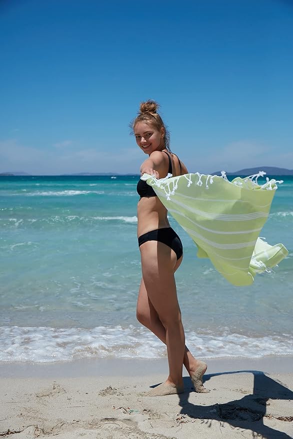 BAY LAUREL Turkish Beach Towel with Travel Bag 39 x 71 Quick Dry Sand Free Lightweight Large Oversized Towels Light