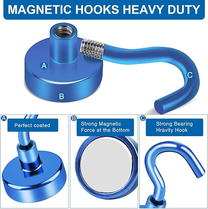 LOVIMAG Cruise Essentials, 170Lbs Cruise Door Magnets, Blue Magnet Hooks for Cruise Cabin Strong Magnetic Hooks for Hanging, Refrigerator, Celling -6 Pack