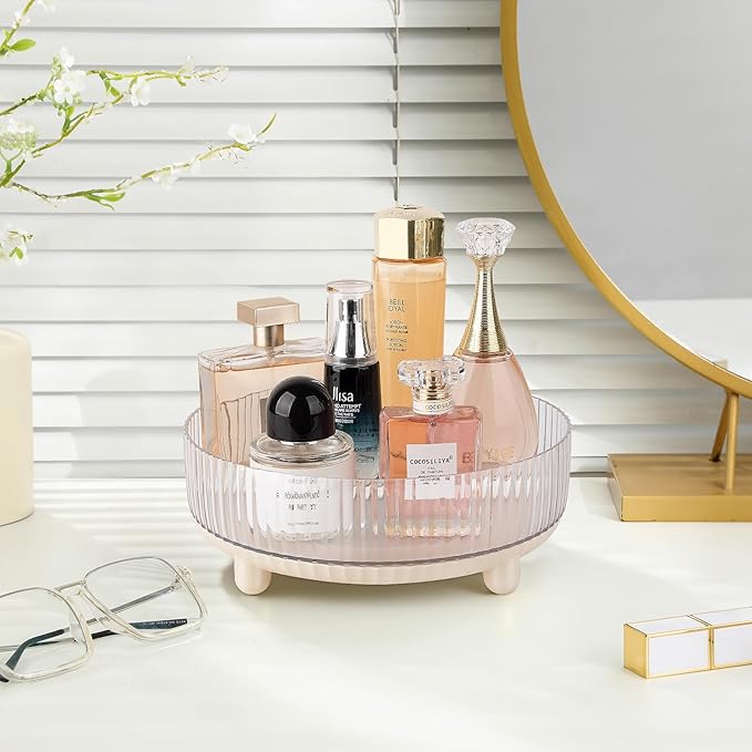 Anyoifax 360 Rotating Makeup Organizer Perfume Tray Skincare Holder Spinning Cosmetic Storage Bathroom Countertop Organizer Lazy Susan Turntable for Dresser, Vanity, Kitchen, Small Beige