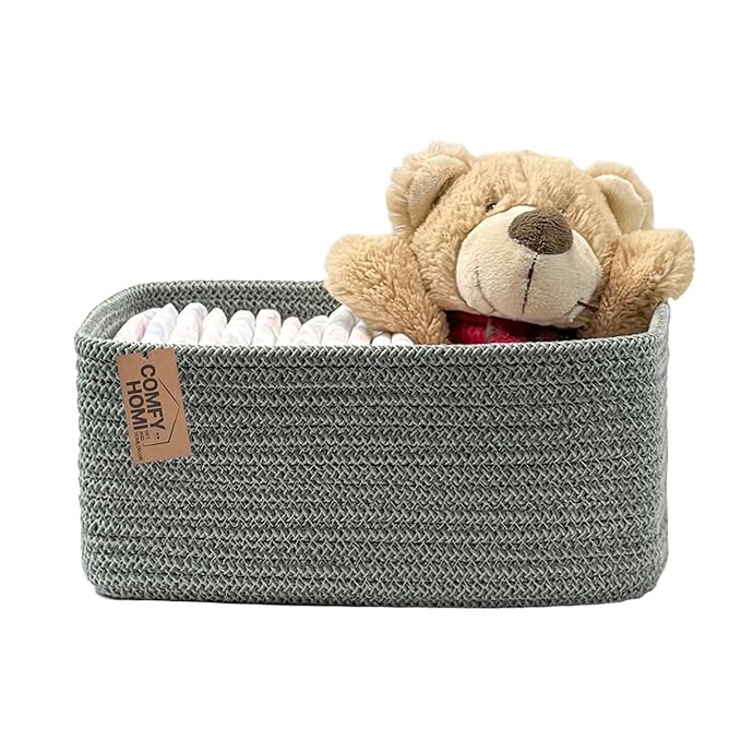 COMFY-HOMI 13" x 8.5" x 5.1" Storage Baskets for Organizing | Cotton Rope Woven Basket | Toy Storage Bin Box | Basket for Shelves, Closet Organizer Bin, Decorative Closet Shelf, 1 Pack, green