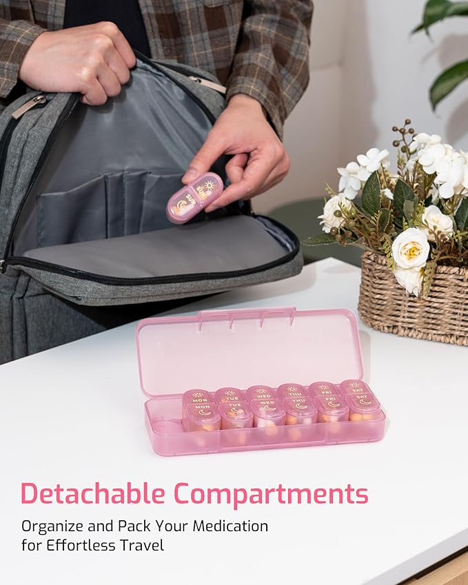Daviky Weekly Pill Organizer 2 Times a Day, 7-Day AM PM Medicine Case, Travel-Friendly Pill Box for Fish Oils, Vitamins & Supplements