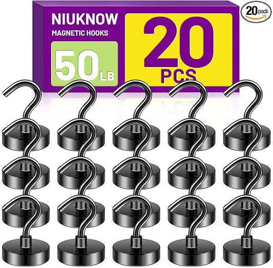 Magnetic Hooks for Cruise Cabins, 50lbs Black Magnetic Hooks for Hanging, Cruise Magnets, Magnets for Classroom, Outdoor, Grill, Office, Home, Camping Essentials, 20 Pack