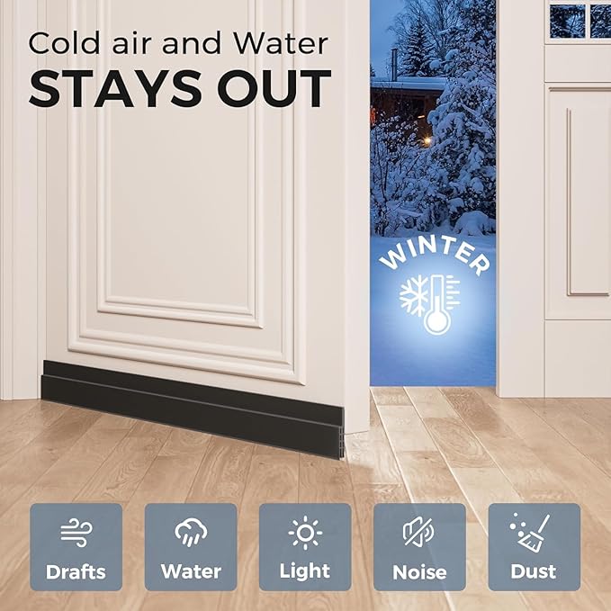 GroTheory 6 Pack Door Draft Stopper, Under Door Sweep for Exterior & Interior Doors, Weather Stripping Door Seal, Garage Window Blocker Noise Cold Air Insulation, Draft Guard Black 2" W x 39" L