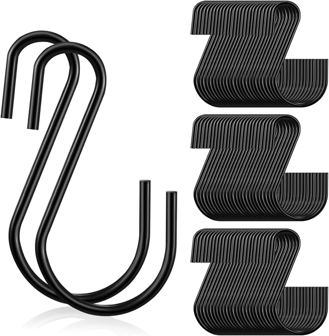 Sratte 150 Pcs S Hooks for Hanging 1.8 Inch Heavy Duty S Hooks Bulk Curtain Hanging Connectors Mini S Shaped Hangers Ornament for Plants Pots Pans Mugs DIY Jewelry (Black)