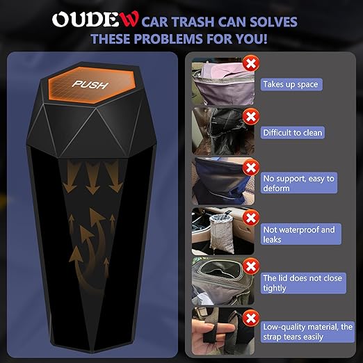 Car Trash Can with Lid - 1-Pack, Interior Accessories for Vehicles, Leakproof Garbage Can with 30 Detachable Trash Bags, Multipurpose Organizers and Storage Solutions for Home and Office
