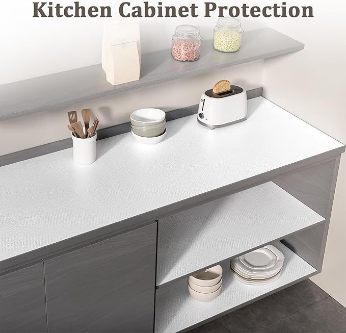 12" x 240" Shelf and Drawer Liner for Kitchen Cabinets Non-Adhesive Easy Cut Non-Slip Shelves Paper, Durable Washable Cupboards Liners Protector Cabinet Bathroom Drawers Pantry Shelving, White
