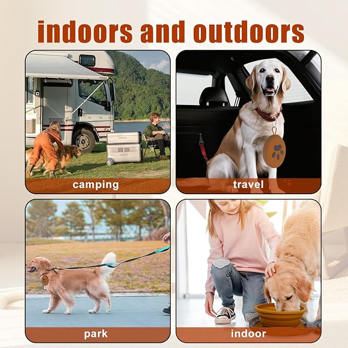 Collapsible Dog Bowls, 2-in-1 Silicone Pet Food and Water Bowl with Carabiner, Portable Double Compartment Dish for Travel, Camping, Hiking Puppy Essentials (Brown)