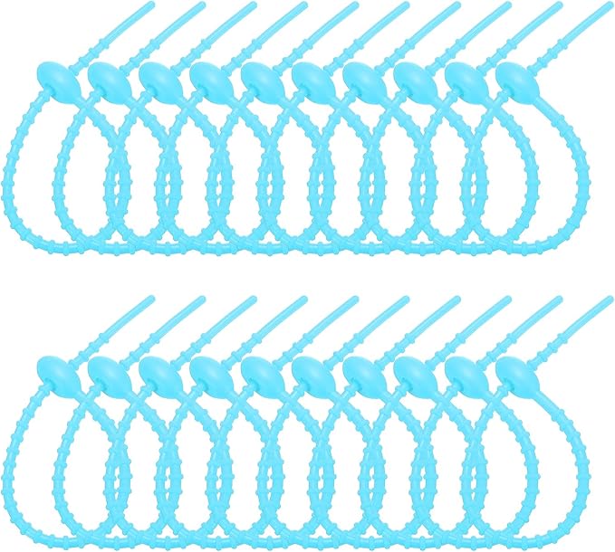 PATIKIL 8 Inch Silicone Cable Ties, 20pcs Rubber Reusable Twist Zip Ties Organizer for Home Office Kitchen Food bags Wires Adjustable Bag Clip, Lake Blue