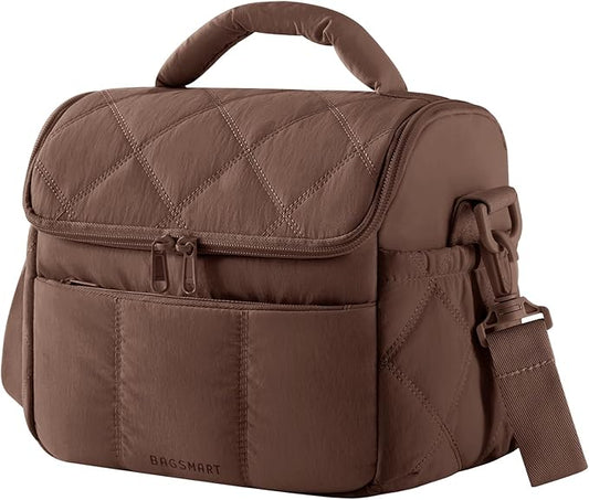 BAGSMART Insulated Lunch Bags for Women, Cute Quilted Lunch Box, Lightweight Puffy Padded Waterproof Lunch Tote, Reusable Lunch Cooler for Work Picnic Travel, Coffee Brown