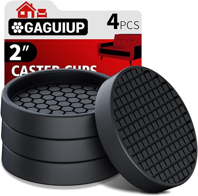 GAGUIUP Non Slip Furniture Pads - 2" Anti Skid Caster Cups, 4PCS Round Black Silicone Furniture Coasters for Hardwood Floors, Anti Slide Furniture Cup Bed Couch Floor Protectors