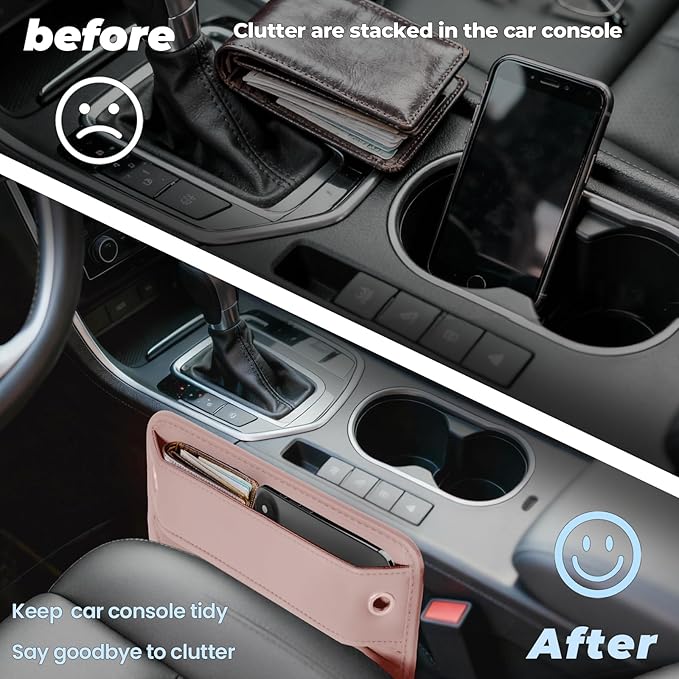 PLEW 2-Pack Car Seat Gap Filler for women, Premium Leather Console Organizer Universal Fit for Car SUV Truck Multi-Purpose Essentials Organizer - Anti-Drop Auto Interior Accessories（Dune Pink