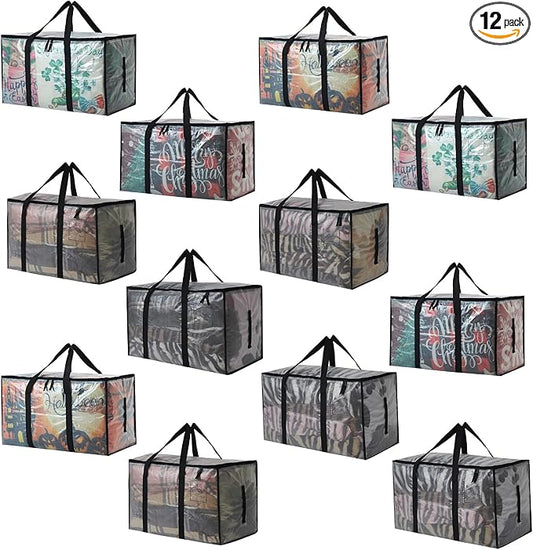 PWRSC Heavy Duty 93L (24.5 Gallon) Stackable Storage Bins with Fully Openable Lids, Moving Bags Heavy Duty, Clear Plastic Totes for Moving Storage, Home Organization, Closet, Dorm Room 12 pack