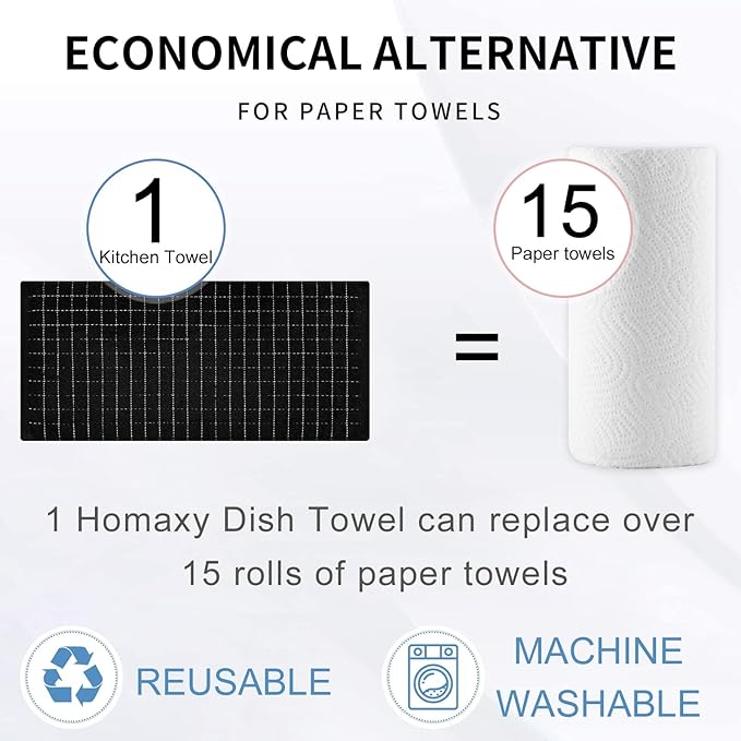 Homaxy 100% Cotton Terry Kitchen Towels(Multiple Color, 13 x 28 inches), Checkered Designed, Soft and Super Absorbent Dish Towels, 8 Pack
