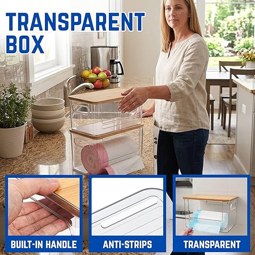 Acrylic Trash Bag Dispenser, Stackable Garbage Bag Organizer & Holder Dispenser, Clear Trash Bag Organizer for Under Sink, Kitchen Drawer Storage, Dishwasher Pods Container & Bag Holder