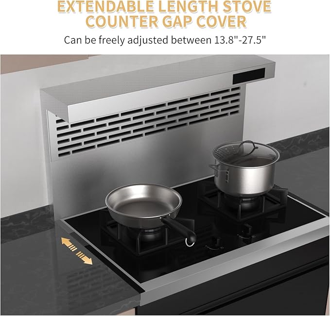 Stove Gap Covers 316 Stainless Steel,2 Pack Stove Gap Filler,Heat Resistant Stove Gap Guards,Slide in Range Trim Kit,Easy Adjustable Length 13.8" to 27.5",Width 0.78",Fits Narrow Gaps,Black
