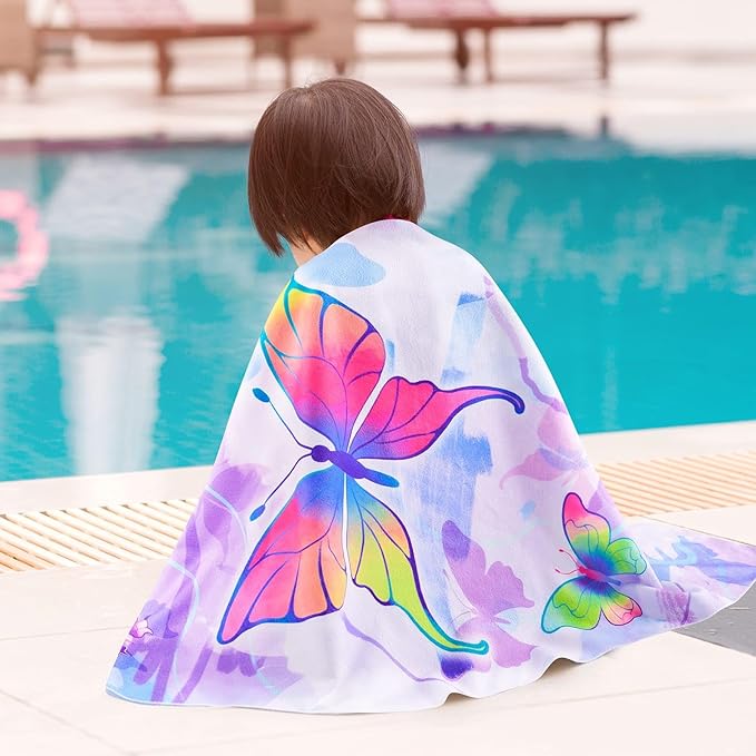 WERNNSAI Beach Towel for Kids, 30”x 60”Butterfly Quick Dry Sand Free Kids Beach Towel for Girls Personalized Beach Towel Pool Camping Travel Towel Soft Beach Blanket Bath Shower Towel