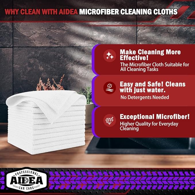 AIDEA Microfiber Cleaning Cloth White 150PK, Microfiber Towels for Cars, Premium Car Cloth, Dusting Cloths Lint Free Cleaning Rags for SUVs, House, Kitchen, Window, Workshops, 12×12"