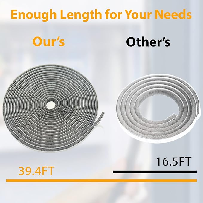Bruiefpap 39.4FT Weather Stripping for Doors and Windows, Self-Adhesive Soundproofing Door Seal, Door Insulation for Sliding, Exterior, Frames and Front, 0.35'' Wide x 0.35'' Thick, White