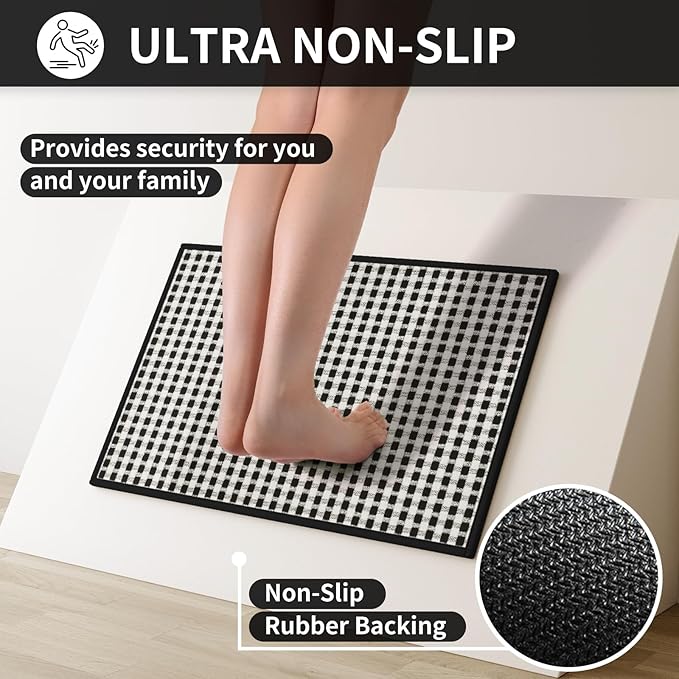 YDKGL Kitchen Mat Kitchen Rugs Sets of 2 PCS Non Slip Washable, Super Absorbent Soft Braided Kitchen Mats for Floor, Rubber Backing Comfort Standing Kitchen Sink Mat Runner Rug, Black 17"x28"+17"x59"