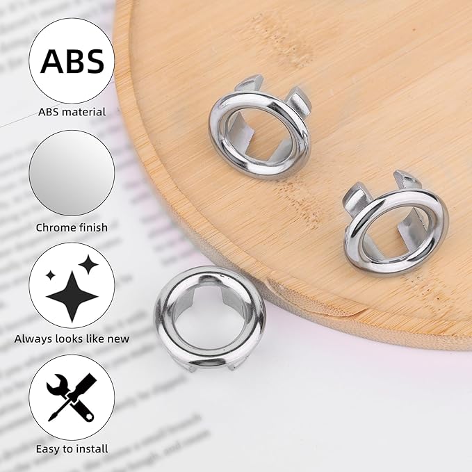 10 Pcs Sink Overflow Ring Cover, Chrome Bathroom Sink Overflow Trim Ring Cap Drain Hole Insert for Kitchen Bathroom Basin Vanity & Ceramic Sinks