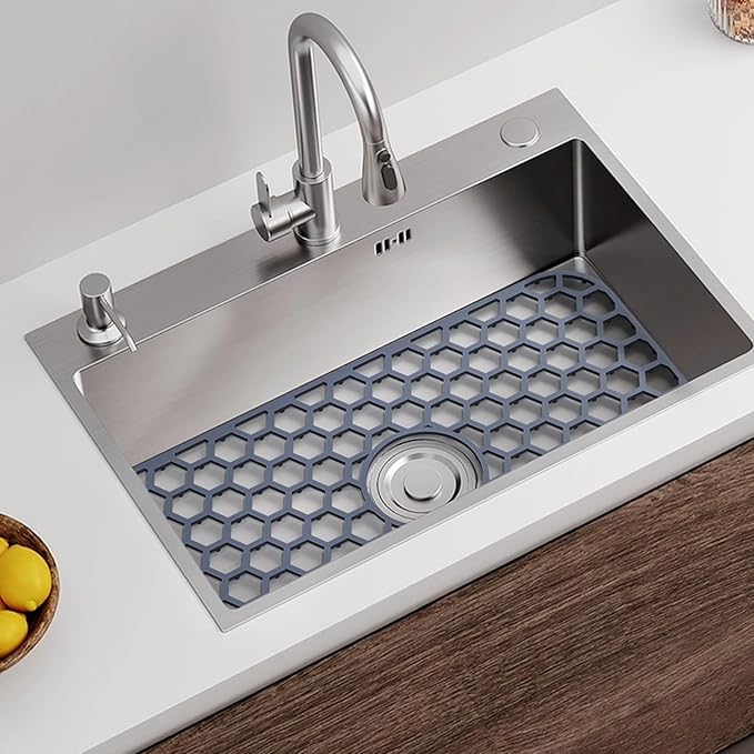 Silicone Sink Protectors for Kitchen Sink with Center Drain - 18.2"x12.5" Kitchen Accessory, Non-Slip Heat Resistant Mat for Bottom of Farmhouse Porcelain Stainless Steel, Dishwasher Safe