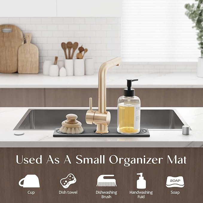 Kitchen Sink Faucet Mat - 15.7in Diatomite Sink Protectors for Kitchen Sink, Stone Sink Splash Guard for Kitchen Counter Sink Accessories (Dark Grey, 15.7'' x 3.9'')