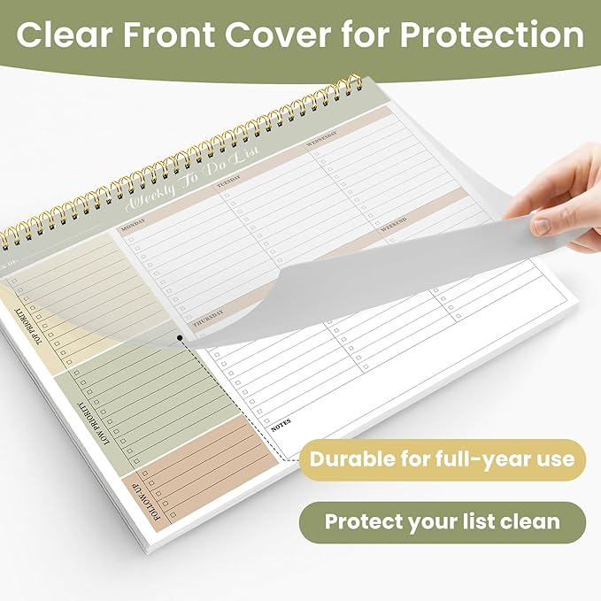 Weekly To Do List Notepad with 52 Undated Sheets（8.5"×11"）6 Pack - Undated Weekly Planner Notepad for Office Desk Accessories and Supplies - Forest Shades