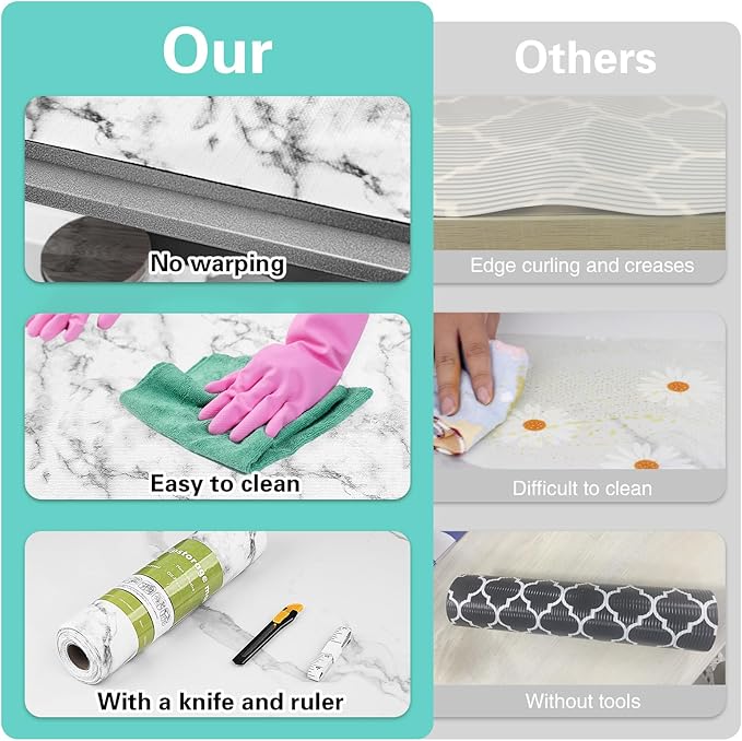 Drawer and Shelf Liner for Kitchen Cabinet, Non-Adhesive Cabinet Liner 12in x 20FT, Waterproof Shelf Paper Non-Slip Mats Cupboard Liners Contact Protect Dresser/Shelves/Table - Marble