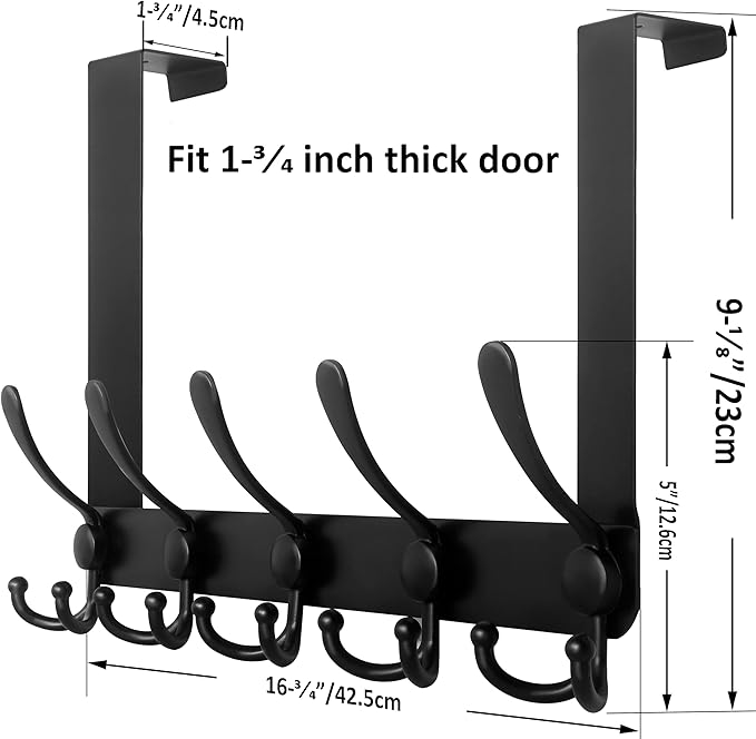 WEBI Over The Door Hooks, Over The Door Towel Rack, Door Hooks for Hanging, Door Coat Hanger Door Coat Rack for Towels, Clothes, Bathroom, Black