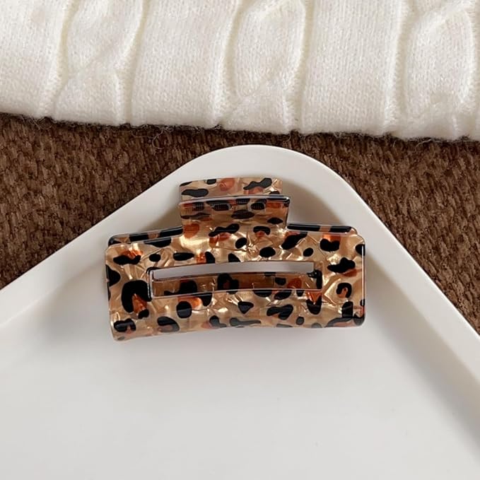 Tortoise Hair Claw Clips, 3 Inch Non-Slip Acrylic Banana Barrettes Jaw Clips, Leopard Print Strong Hold Stylish Hair Accessories for Women Ladies Thin Thick Hair (2pcs)