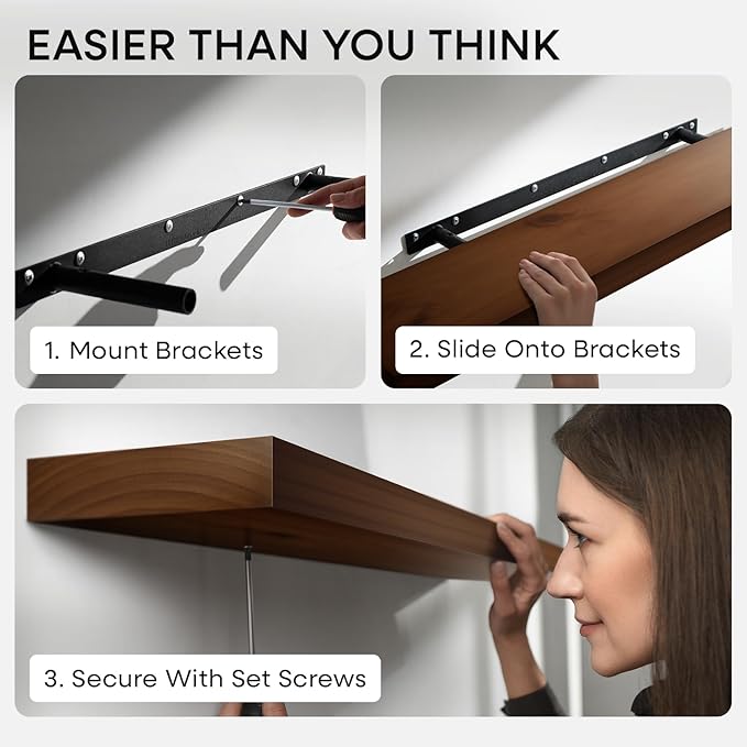 Homeforia 24inch Walnut Floating Shelves for Wall, High End Solid Real Wood 24in Floating Shelf for Bathroom, Dark Brown 24 inch Long Floating Shelves, Heavy Duty Bracket, 24 X 6.5 X 1.75 in, Set of 4