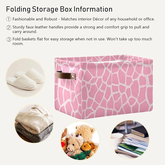 Aslsiy Storage Basket Abstract Modern Giraffe Print Nursery Bins Pink Baby Box Canvas Clothes Shelf Basket Laundry Hamper Gift Basket for Home Closet 1 Pcs