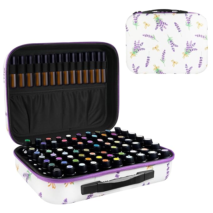 EVA Essential Oil Storage Carrying Case, 70 Bottles, Essential Oils Box for 5ml 10ml 15ml Roller Bottles Travel Storage Organizer Bag for doTERRA & Young Living (Flower Pattern)