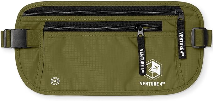 VENTURE 4TH Travel Money Belt – Hidden Under-Clothes RFID Blocking Passport Holder & Slim Travel Wallet Pouch for Men & Women to Protect Cash, Cards & Documents (Green)