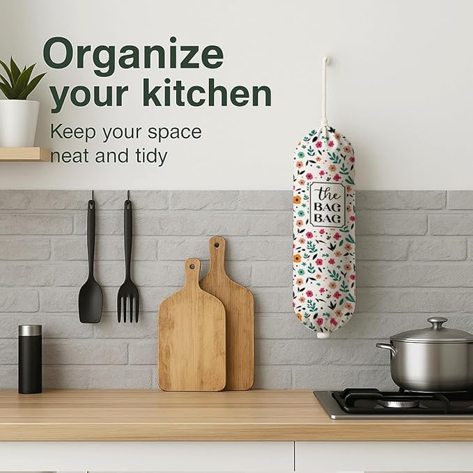 The Bag Bag Grocery Bags Holder, Flower Grocery Bags Organizer for Kitchen Essentials, Reusable Hanging Plastic Sack Dispenser, Kitchen Gifts For Women Family Friends Grandma Mom