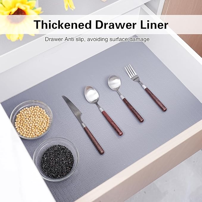 Drawer and Shelf Liner for Kitchen Cabinet, Non-Adhesive Cabinet Liner 18in x 10FT, Waterproof Shelf Paper Non-Slip Mats Cupboard Liners Contact Protect Dresser/Shelves/Table-Grey
