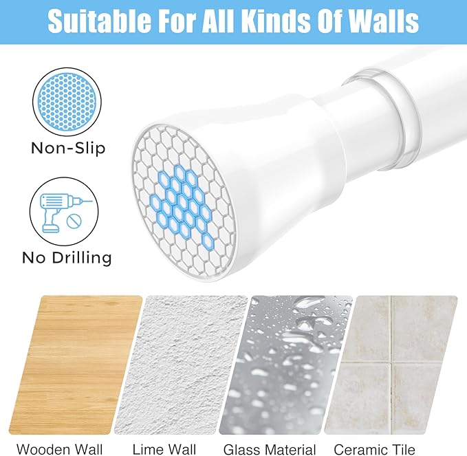 AIZESI Tension Curtain Rod Adjustable Spring Tension Rods for Windows 28 to 48 Inch, No Drilling, 7/8" Diameter, White Curtain Rod, Small Shower Curtain Rod for Bathroom, Doorway, Closet, Kitchen