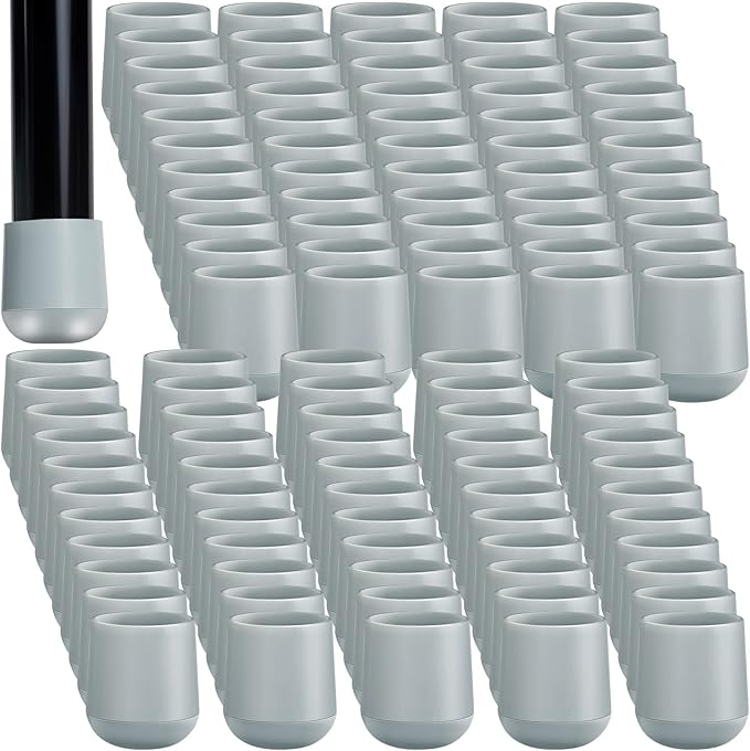 Folding Chair Leg Caps, 7/8 Inch Heavy Duty Plastic Round Chair Covers, Grey Furniture Leg Feet for Hardwood Floor Protectors (300 Pcs)