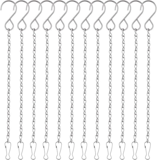 FEPITO 12 Pack Hanging Chains, 10 Inch Hanging Basket Chains, Garden Plant Hangers Metal Chains with Hooks Clips for Bird Feeders, Wind Chimes, Lanterns, Planters, Decorative Ornaments