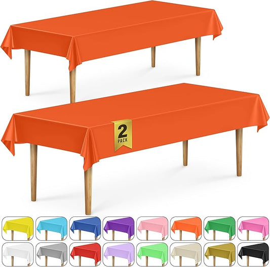 DecorRack 2 Rectangular Tablecloths BPA-Free Plastic, 54 x 108 inch, Dining Table Cloth, Rectangle Table Cover for Parties, Picnic, Camping and Outdoor, Disposable or Reusable, Orange (2 Pack)