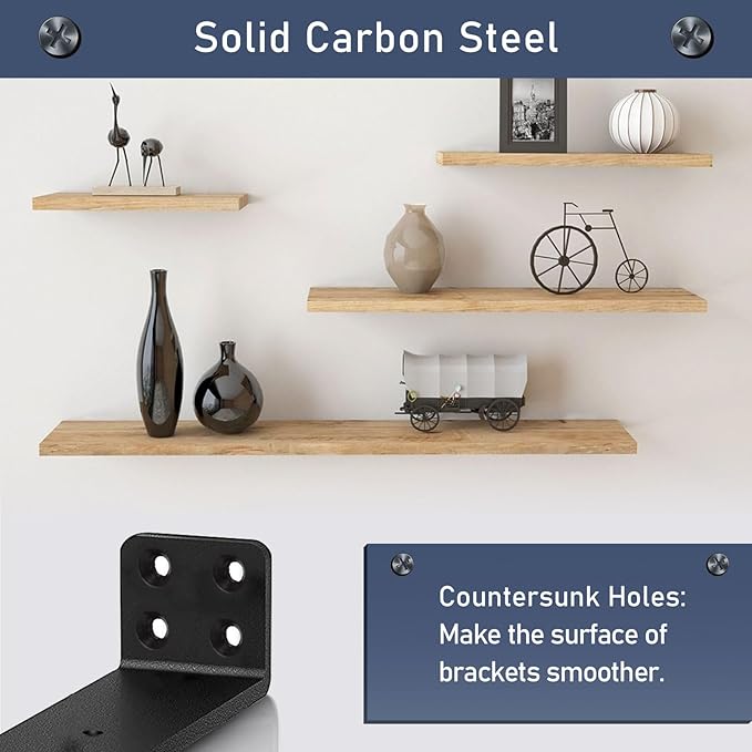 MLOQI 6 Pack Heavy Duty Shelf Brackets, L Brackets for Shelves, 5mm Thick Floating Shelf Bracket Up to 50KG Capacity (12Inch)